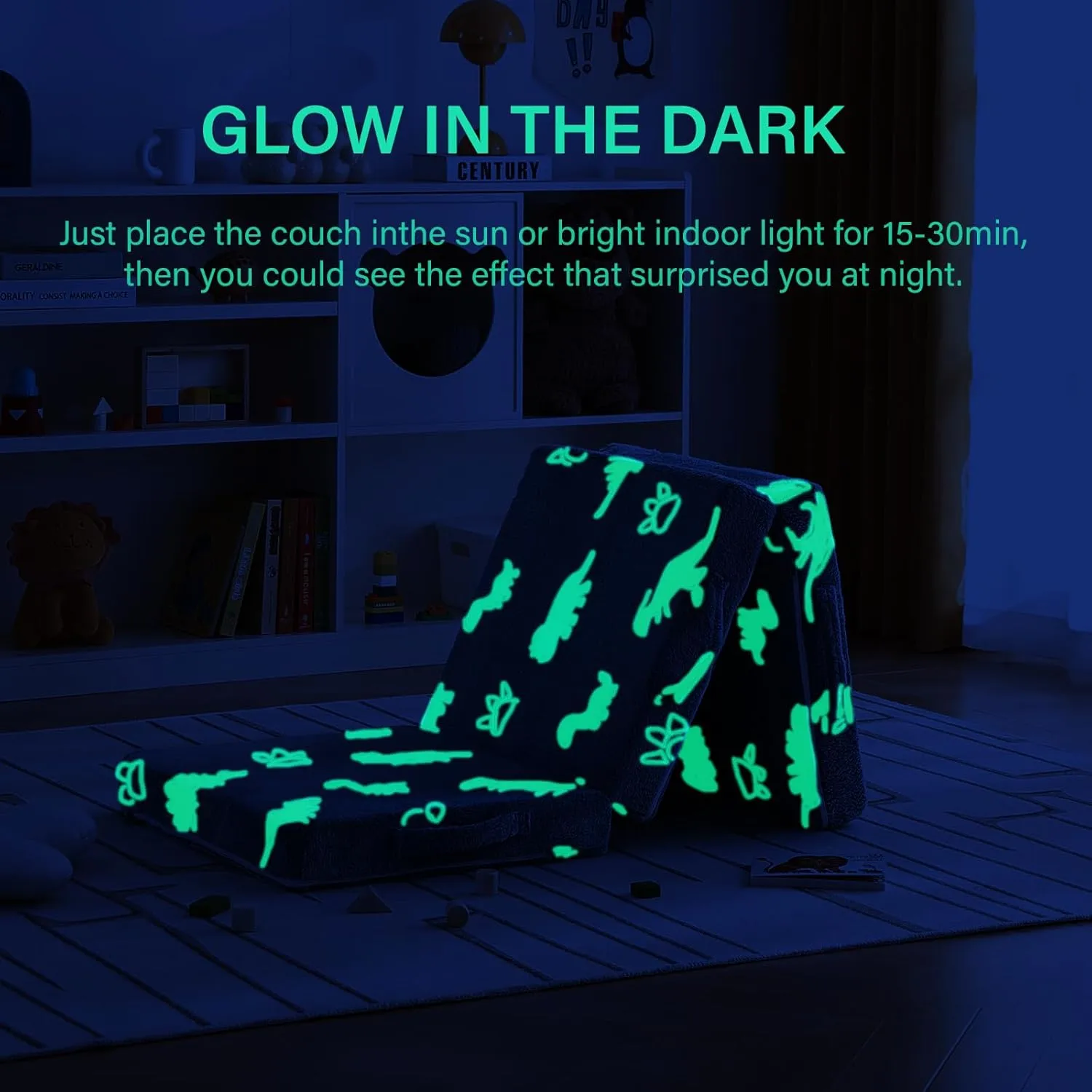 Foldable Floor Mattress for Kids, Glow in The Dark Toddler Washable Tri Folding Floor Nap Mat for Sleeping Daycare, Child Trifold Futon Sofa Bed with Storage Bag for Girls and Boys