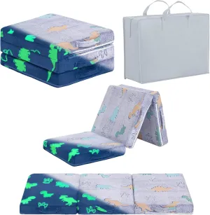 Foldable Floor Mattress for Kids, Glow in The Dark Toddler Washable Tri Folding Floor Nap Mat for Sleeping Daycare, Child Trifold Futon Sofa Bed with Storage Bag for Girls and Boys