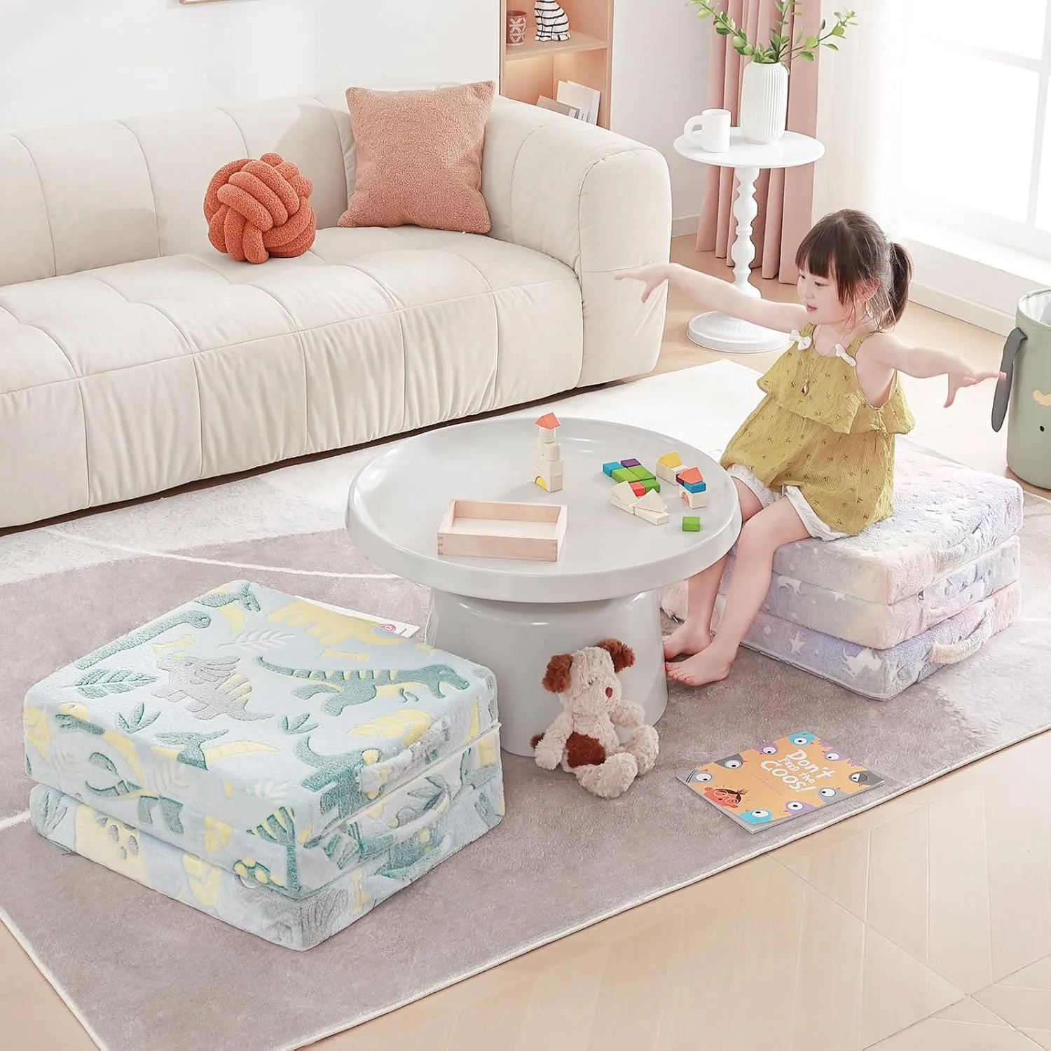 Foldable Floor Mattress for Kids, Glow in The Dark Toddler Washable Tri Folding Floor Nap Mat for Sleeping Daycare, Child Trifold Futon Sofa Bed with Storage Bag for Girls and Boys