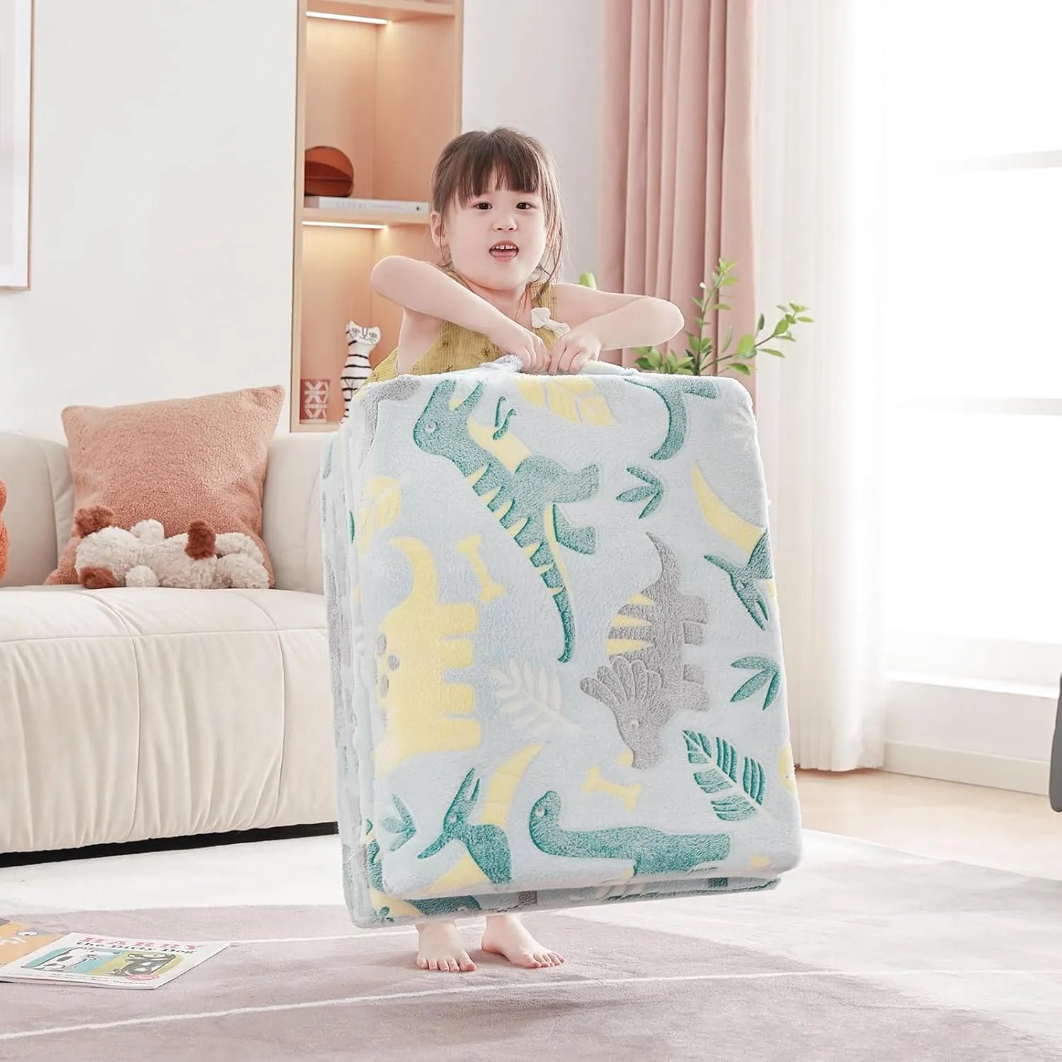 Foldable Floor Mattress for Kids, Glow in The Dark Toddler Washable Tri Folding Floor Nap Mat for Sleeping Daycare, Child Trifold Futon Sofa Bed with Storage Bag for Girls and Boys