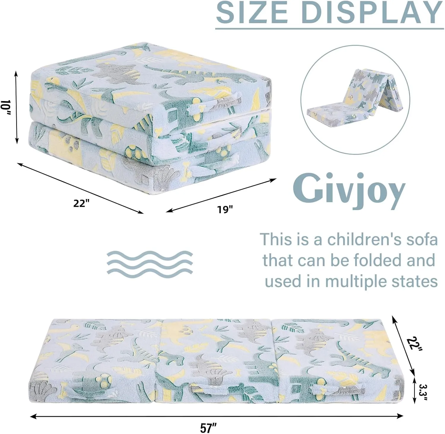 Foldable Floor Mattress for Kids, Glow in The Dark Toddler Washable Tri Folding Floor Nap Mat for Sleeping Daycare, Child Trifold Futon Sofa Bed with Storage Bag for Girls and Boys