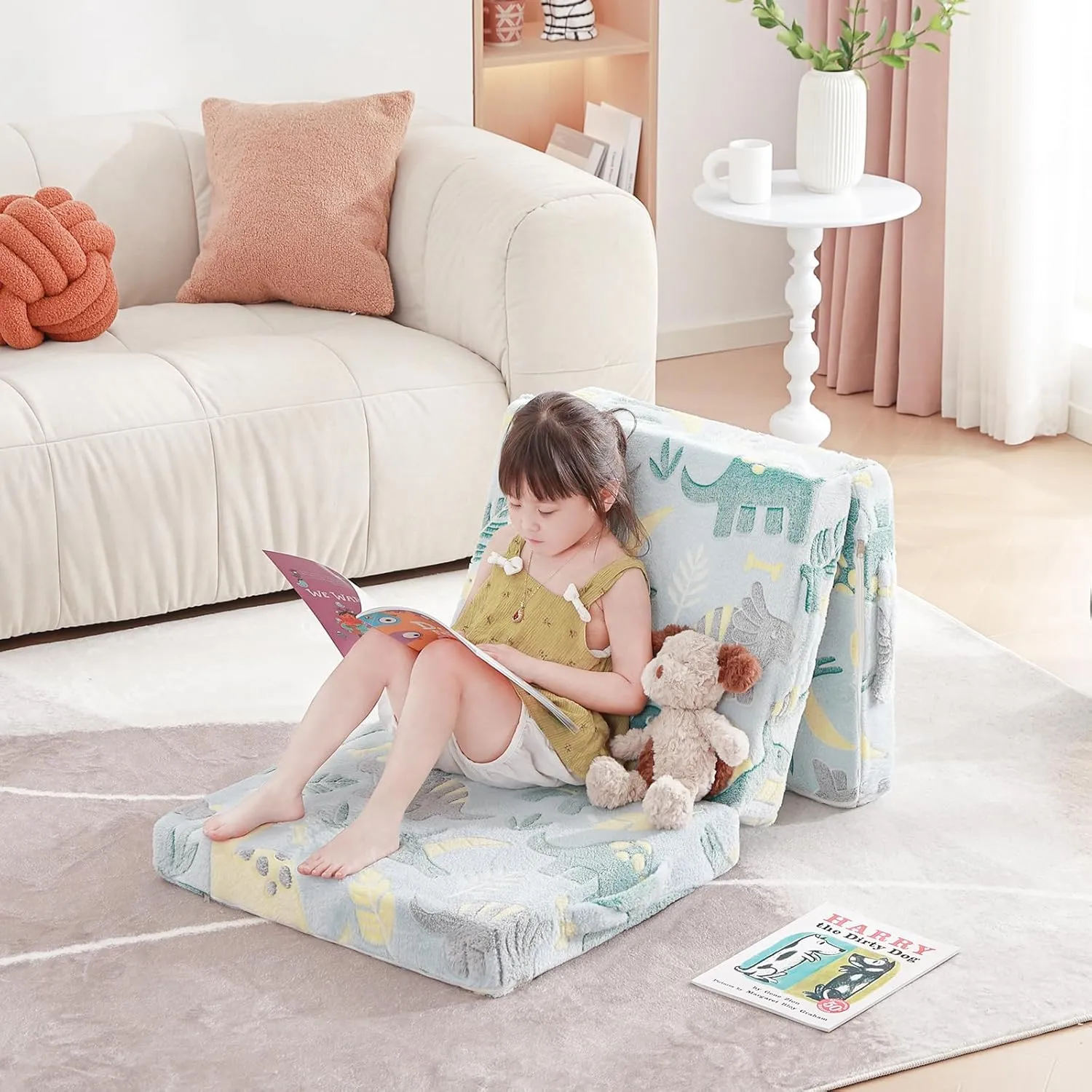 Foldable Floor Mattress for Kids, Glow in The Dark Toddler Washable Tri Folding Floor Nap Mat for Sleeping Daycare, Child Trifold Futon Sofa Bed with Storage Bag for Girls and Boys