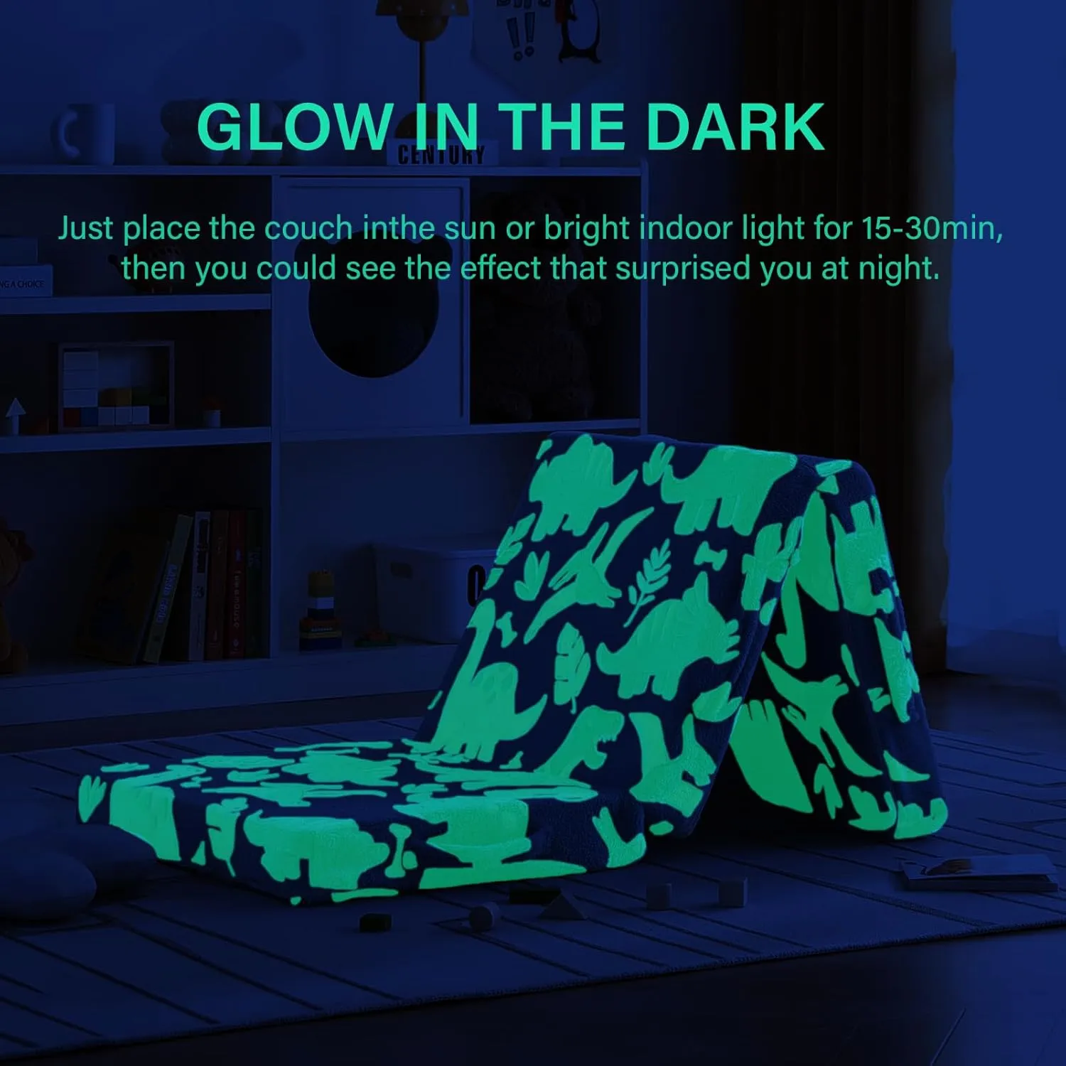 Foldable Floor Mattress for Kids, Glow in The Dark Toddler Washable Tri Folding Floor Nap Mat for Sleeping Daycare, Child Trifold Futon Sofa Bed with Storage Bag for Girls and Boys