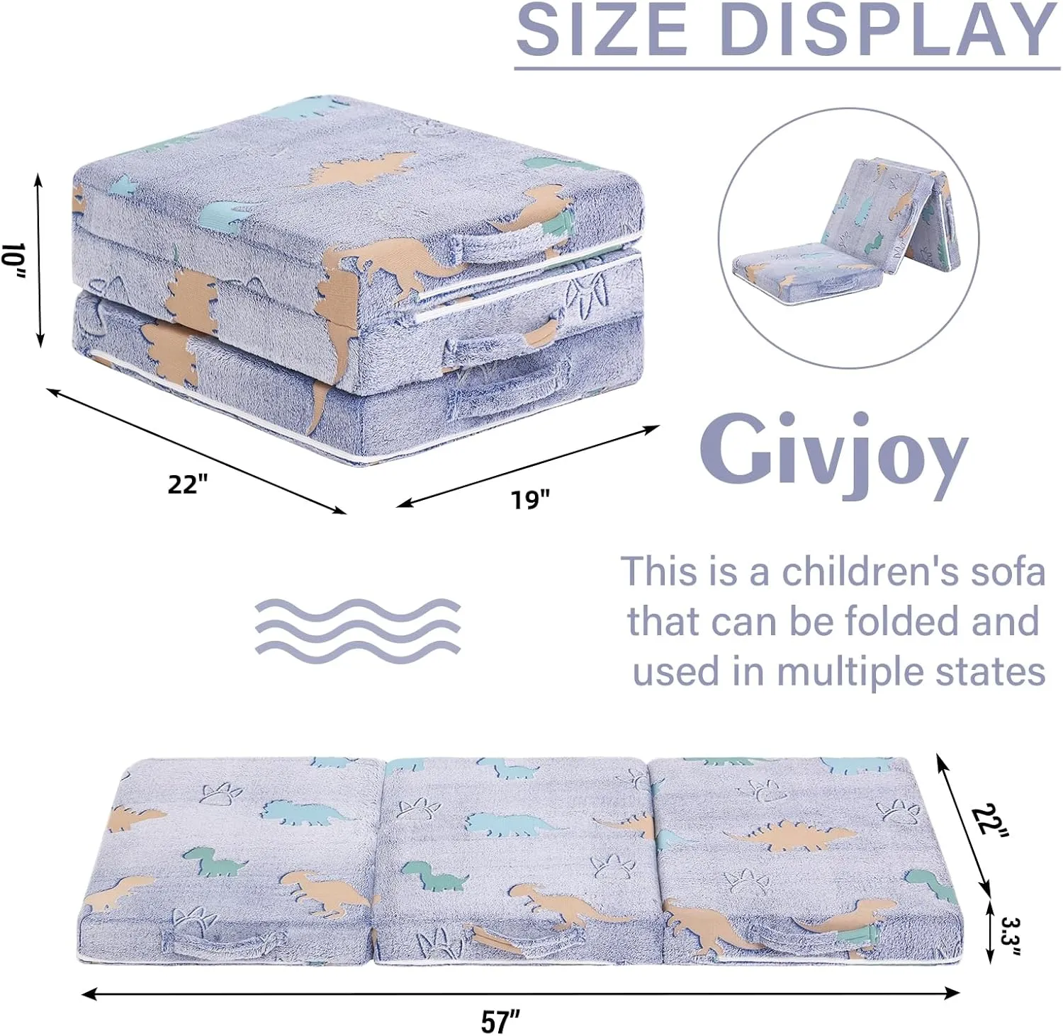 Foldable Floor Mattress for Kids, Glow in The Dark Toddler Washable Tri Folding Floor Nap Mat for Sleeping Daycare, Child Trifold Futon Sofa Bed with Storage Bag for Girls and Boys
