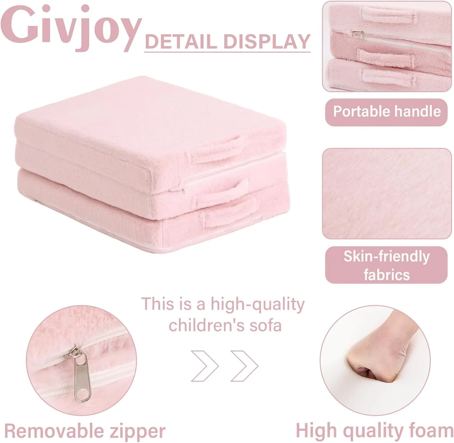 Foldable Floor Mattress for Kids, Toddler Washable Tri Folding Floor Nap Mat for Sleeping Daycare, Child Trifold Futon Sofa Bed with Storage Bag for Girls and Boys
