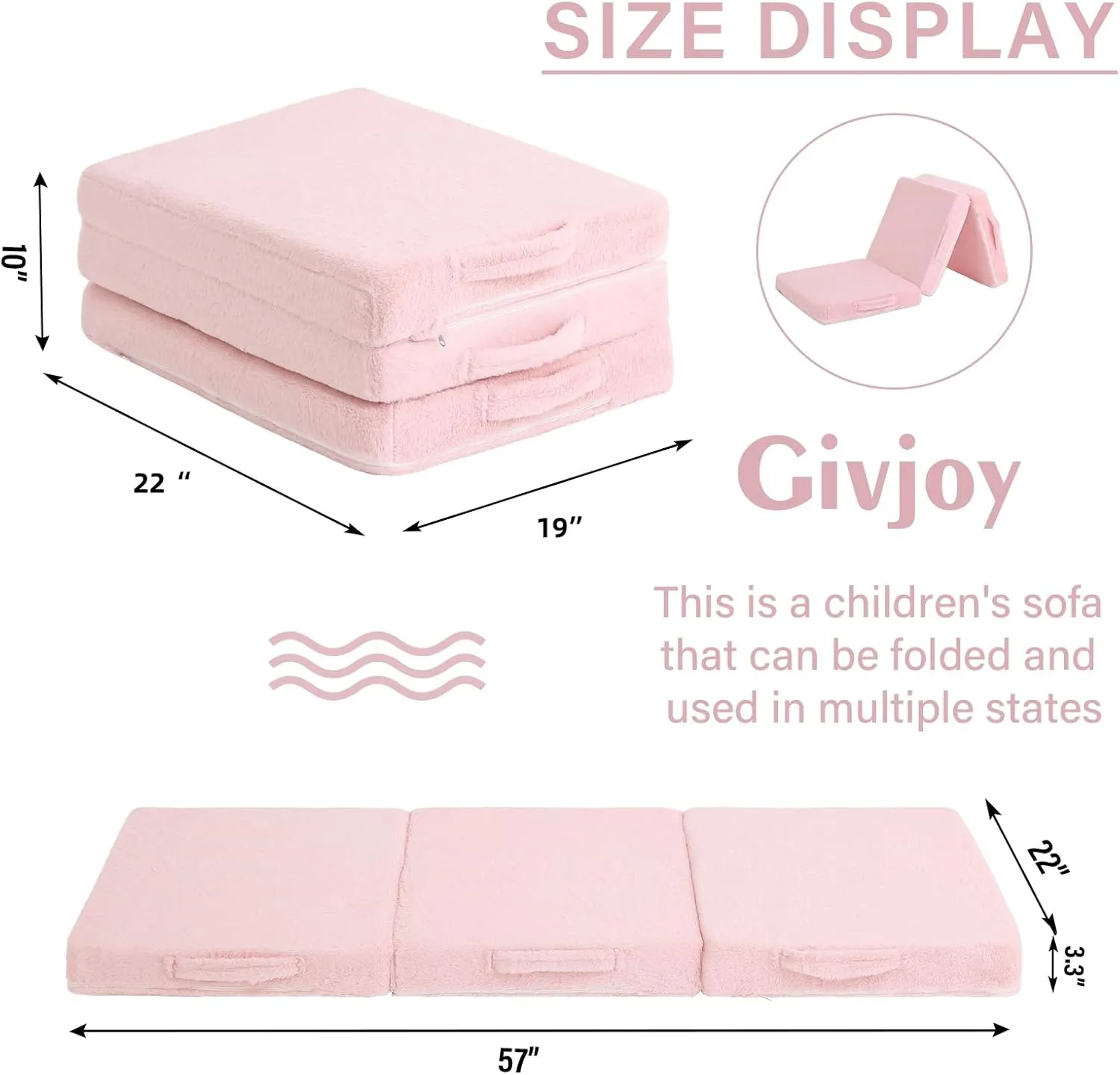 Foldable Floor Mattress for Kids, Toddler Washable Tri Folding Floor Nap Mat for Sleeping Daycare, Child Trifold Futon Sofa Bed with Storage Bag for Girls and Boys