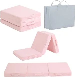 Foldable Floor Mattress for Kids, Toddler Washable Tri Folding Floor Nap Mat for Sleeping Daycare, Child Trifold Futon Sofa Bed with Storage Bag for Girls and Boys