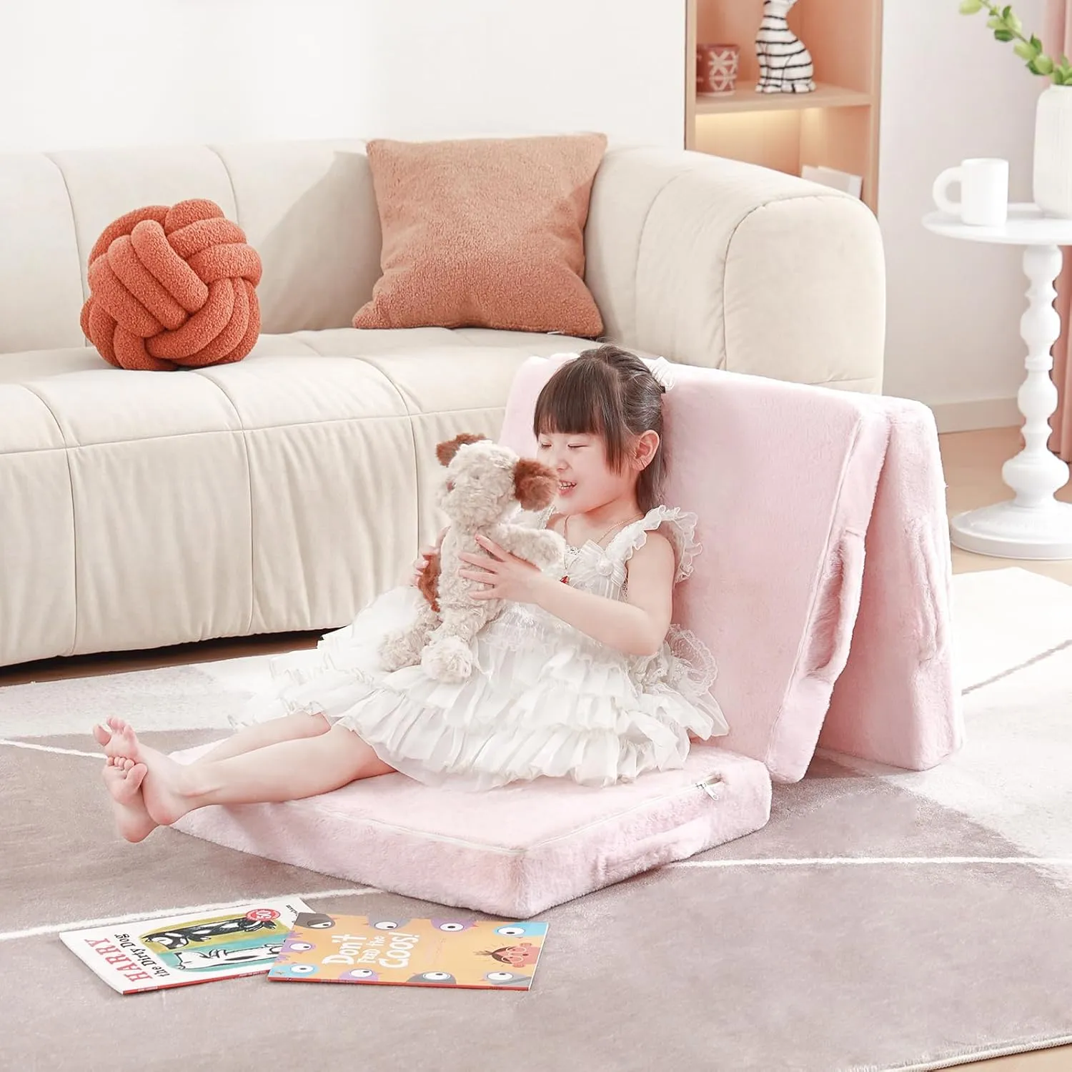 Foldable Floor Mattress for Kids, Toddler Washable Tri Folding Floor Nap Mat for Sleeping Daycare, Child Trifold Futon Sofa Bed with Storage Bag for Girls and Boys