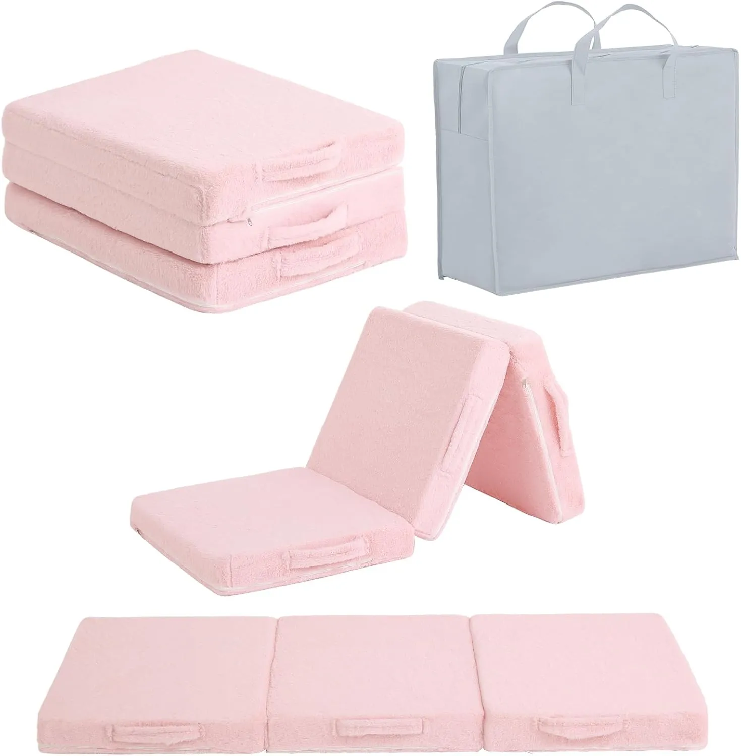 Foldable Floor Mattress for Kids, Toddler Washable Tri Folding Floor Nap Mat for Sleeping Daycare, Child Trifold Futon Sofa Bed with Storage Bag for Girls and Boys
