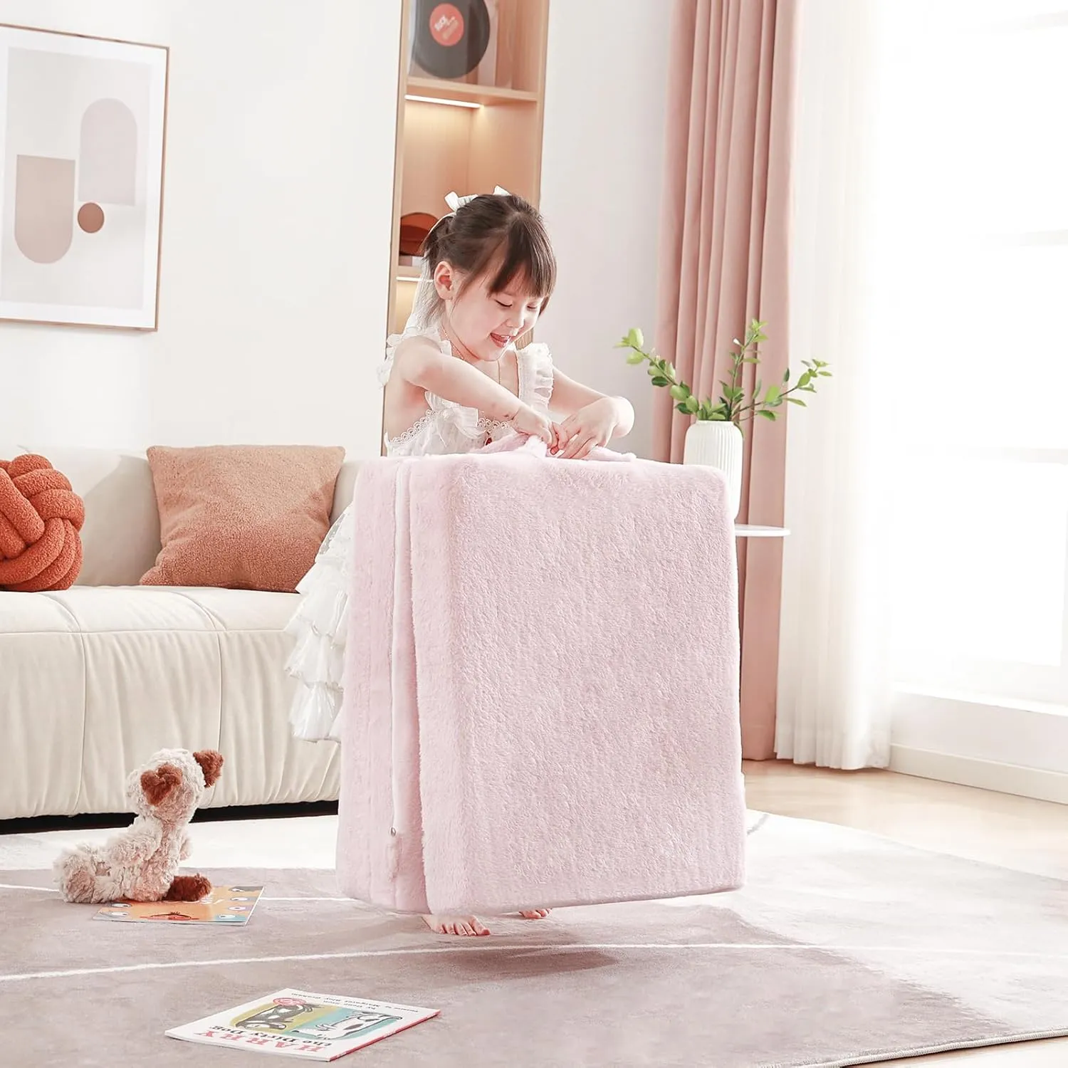 Foldable Floor Mattress for Kids, Toddler Washable Tri Folding Floor Nap Mat for Sleeping Daycare, Child Trifold Futon Sofa Bed with Storage Bag for Girls and Boys
