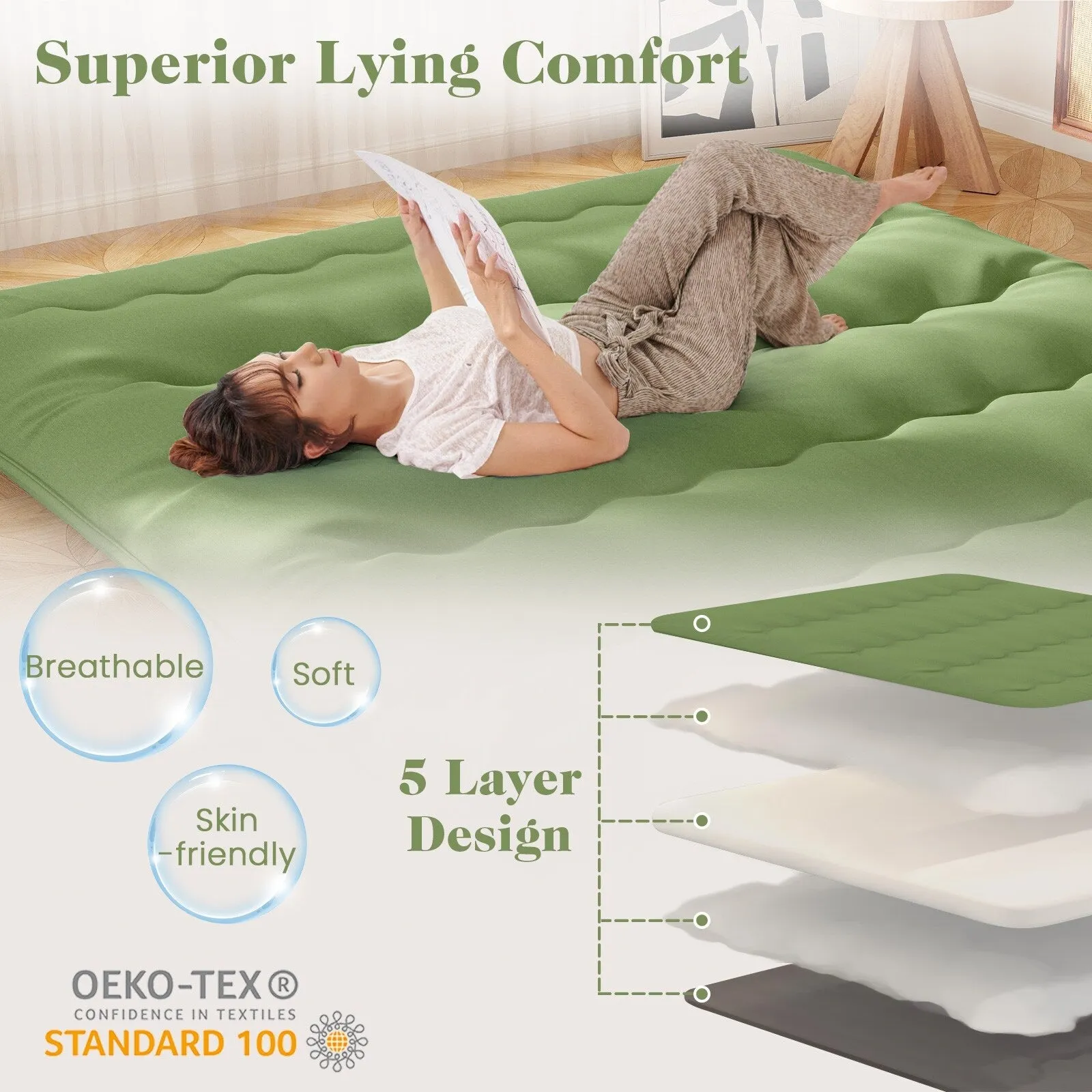 Foldable Floor Mattress for Sleeping with Storage Bag