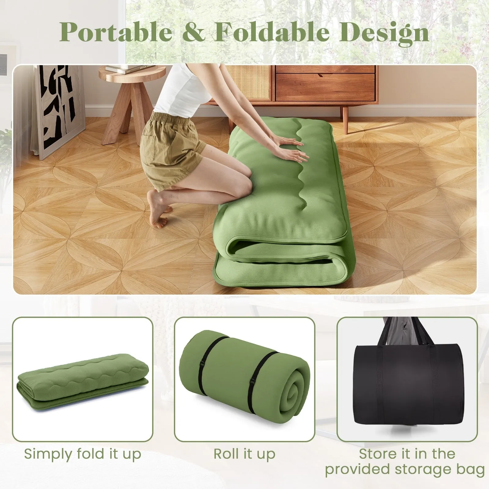 Foldable Floor Mattress for Sleeping with Storage Bag