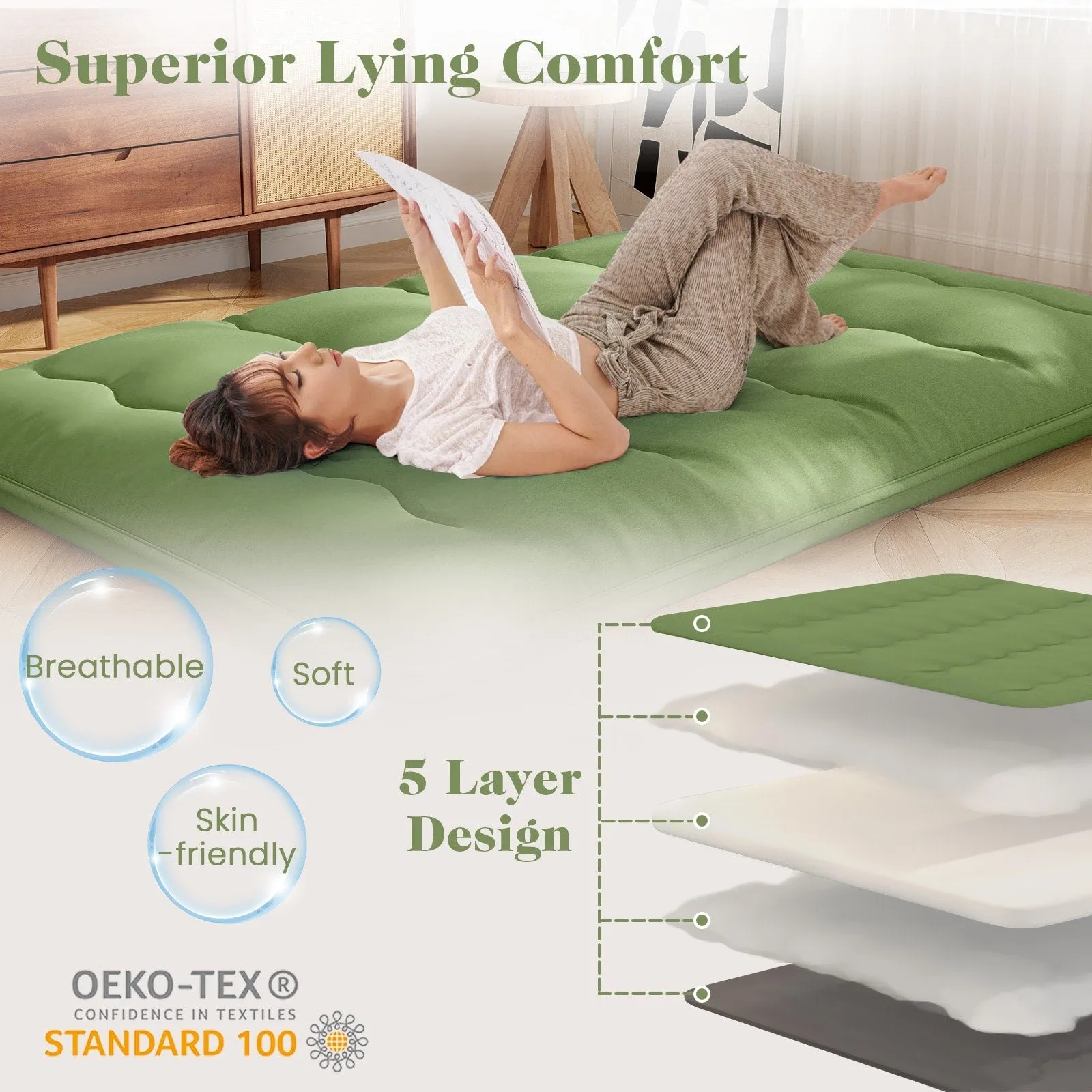 Foldable Floor Mattress for Sleeping with Storage Bag