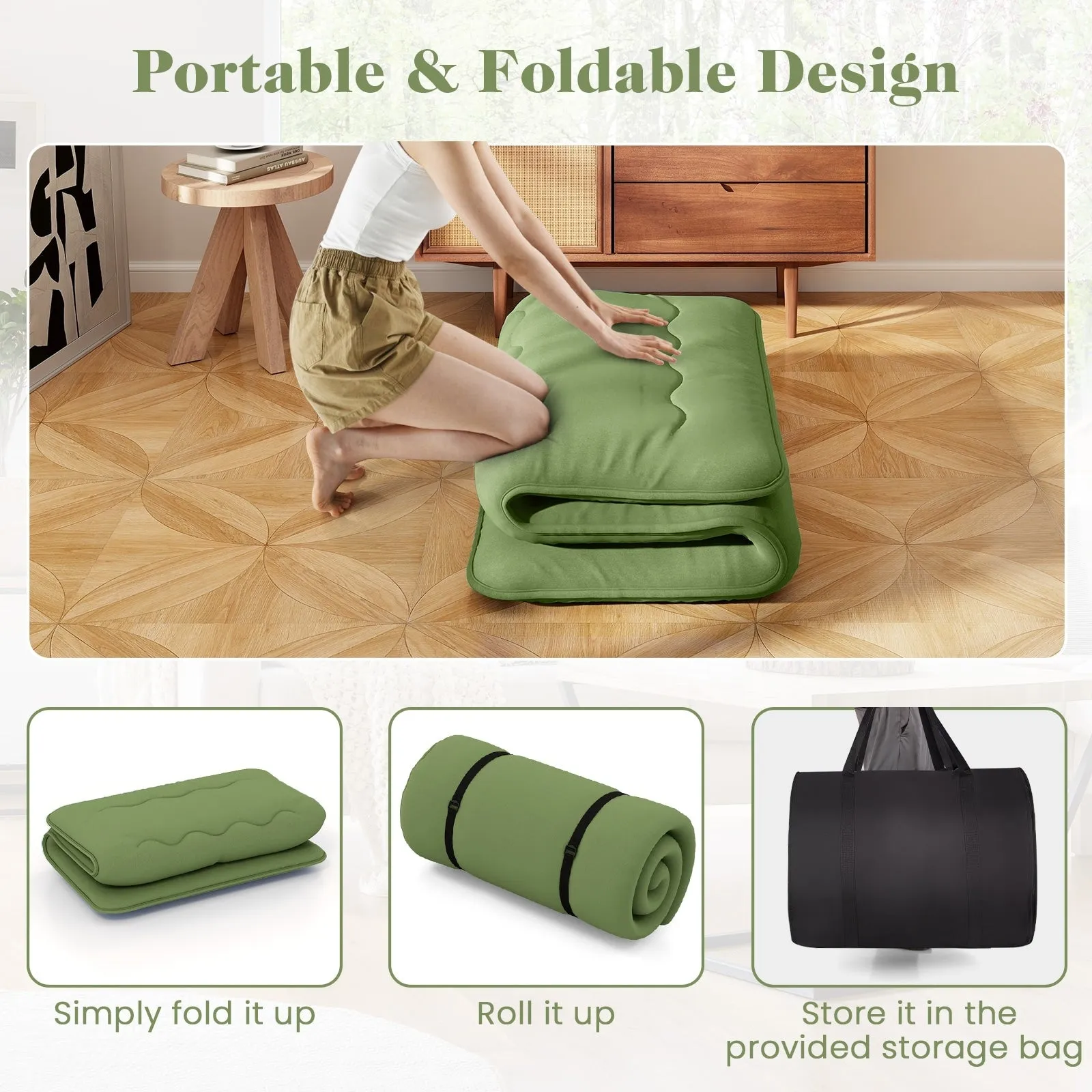 Foldable Floor Mattress for Sleeping with Storage Bag