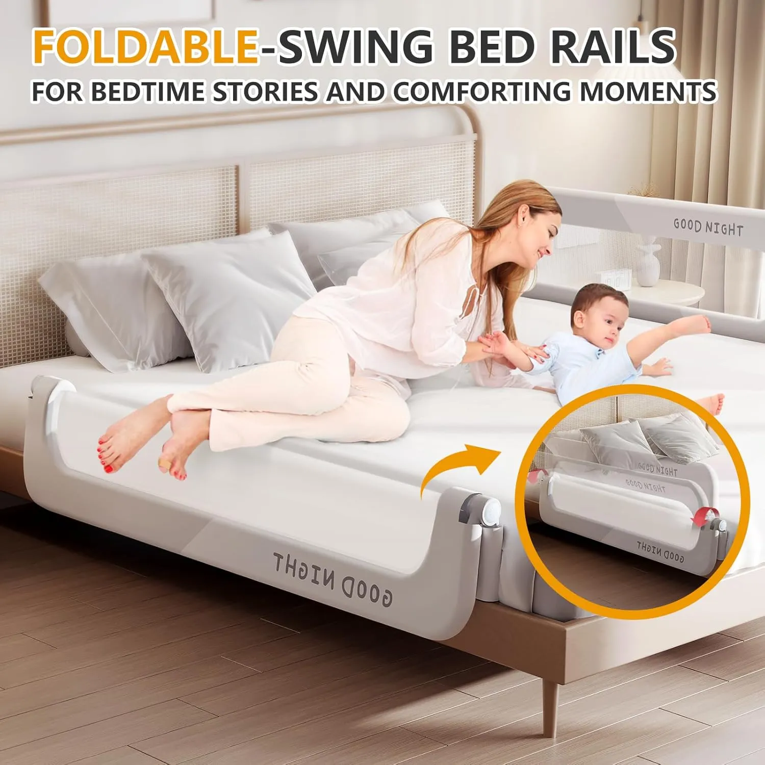 Foldable Toddler Bed Rails - Kids Guard Bumper for Crib Safe Bed Side Rail for Twin Queen King Full Size Beds（48inch）