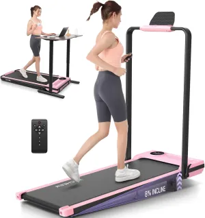 Foldable Treadmill with Incline-Walking Pad with Handle Bar-Portable Walking Pad Treadmill 300  lb Capacity-Under Desk Treadmills, 4 in 1 Running Machine LED Display/Dual Control
