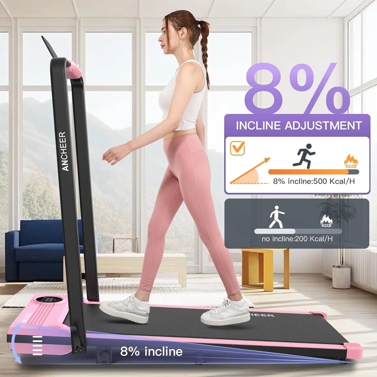 Foldable Treadmill with Incline-Walking Pad with Handle Bar-Portable Walking Pad Treadmill 300  lb Capacity-Under Desk Treadmills, 4 in 1 Running Machine LED Display/Dual Control