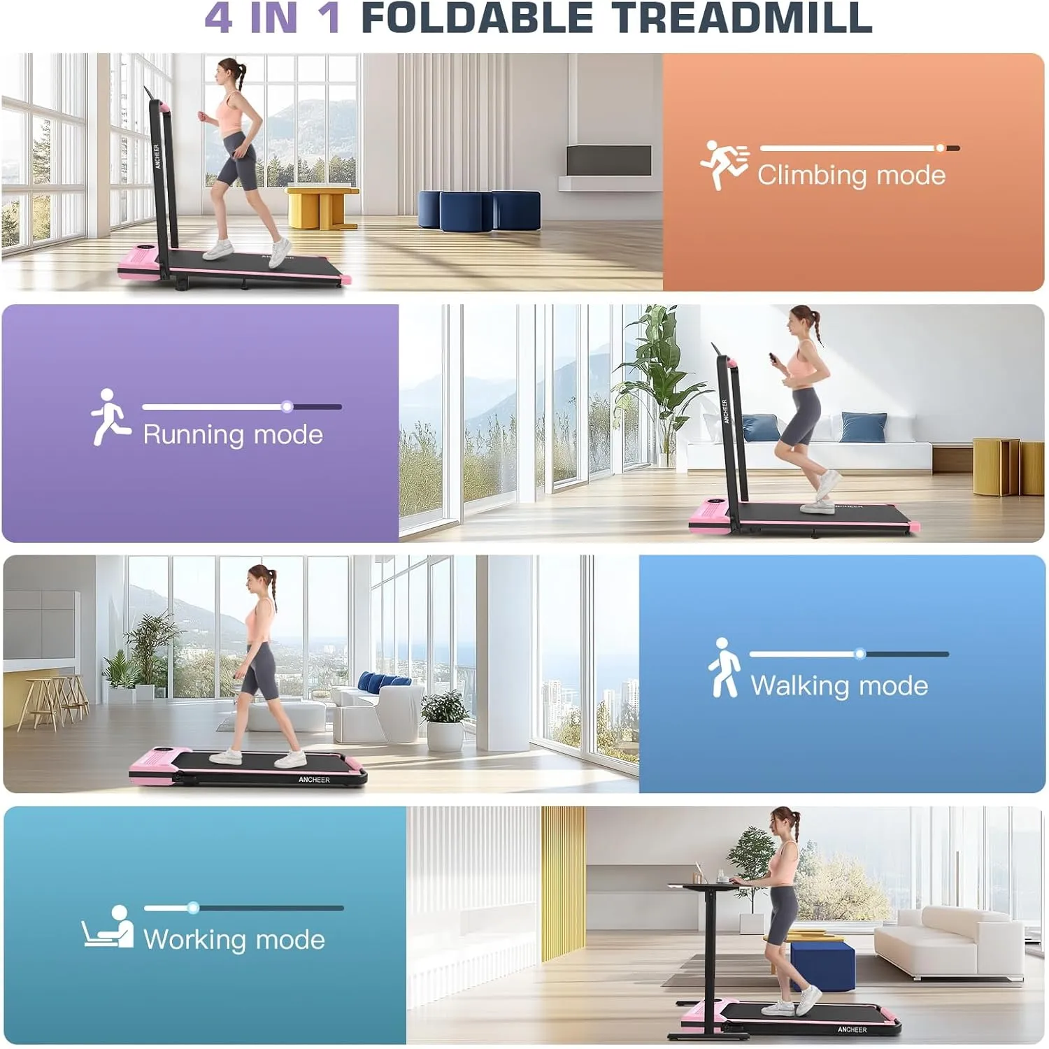 Foldable Treadmill with Incline-Walking Pad with Handle Bar-Portable Walking Pad Treadmill 300  lb Capacity-Under Desk Treadmills, 4 in 1 Running Machine LED Display/Dual Control