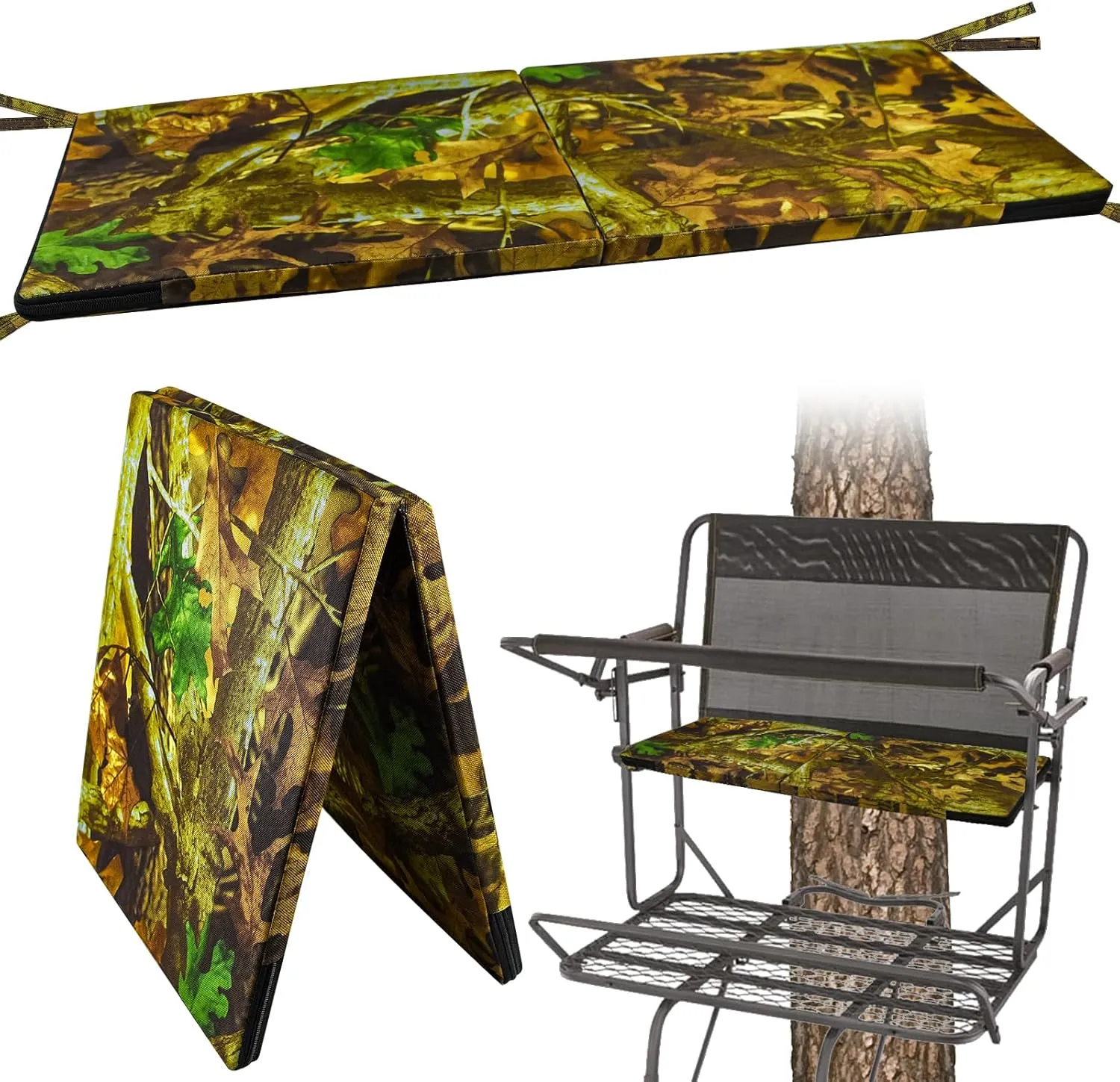 Foldable Two Man Tree Stand Replacement Seat 33.5''×13'' Tree Stand Seat Cushion Portable Double Treestand Seat Pad Waterproof Ladder Stand Seat Cushion for Deer Hunting Camping Outdoor Activities