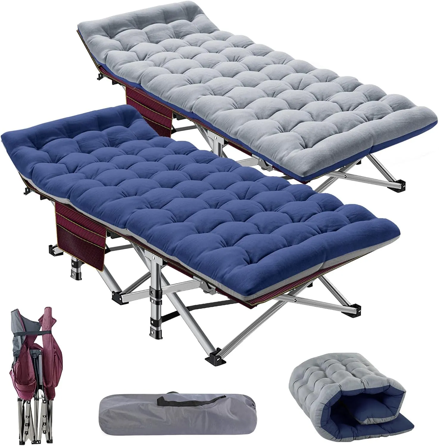 Folding Camping Cot, 2 Pack Folding Cot Camping Cots for Adults, Portable Sleeping Cot with Mattress Foldable Outdoor Bed Camp Cots Guest Bed with Carry Bag for Home, Office & Outdoor Use
