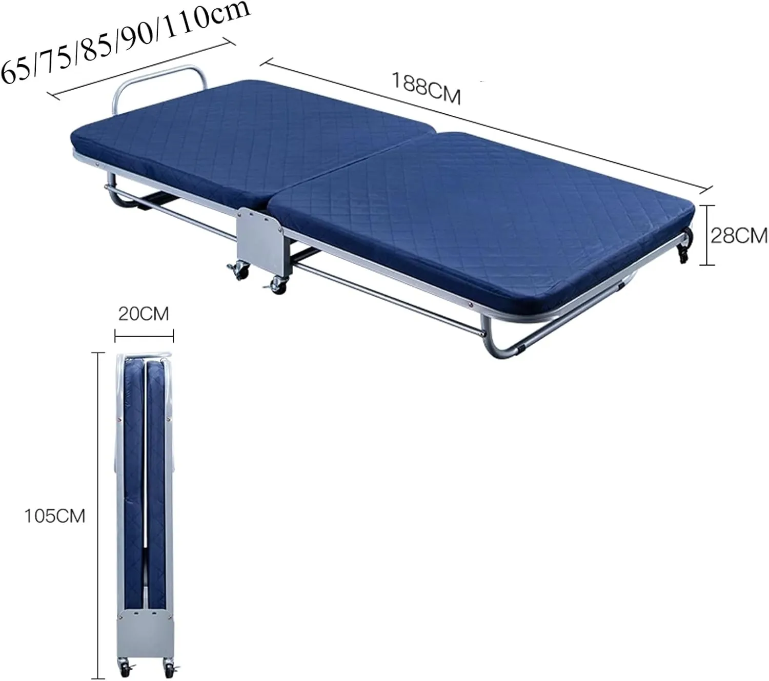 Folding Camping Cot Bed for Adults Easy to Carry, Portable Folding Bed with Mattress for Adults Removable and Washable, Adjustable Outdoor Cot Bed for Traveling(Blue,110cm)