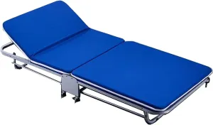Folding Camping Cot Bed for Adults Easy to Carry, Portable Folding Bed with Mattress for Adults Removable and Washable, Adjustable Outdoor Cot Bed for Traveling(Blue,110cm)