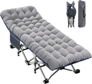 Folding Camping Cot Bed for Adults Sleeping 1200D Double Layer Oxford Portable Folding Outdoor Cots for Camping W/Soft Pad Carry Bag for Home Office Nap Beach Travel, 500LBS,Blue