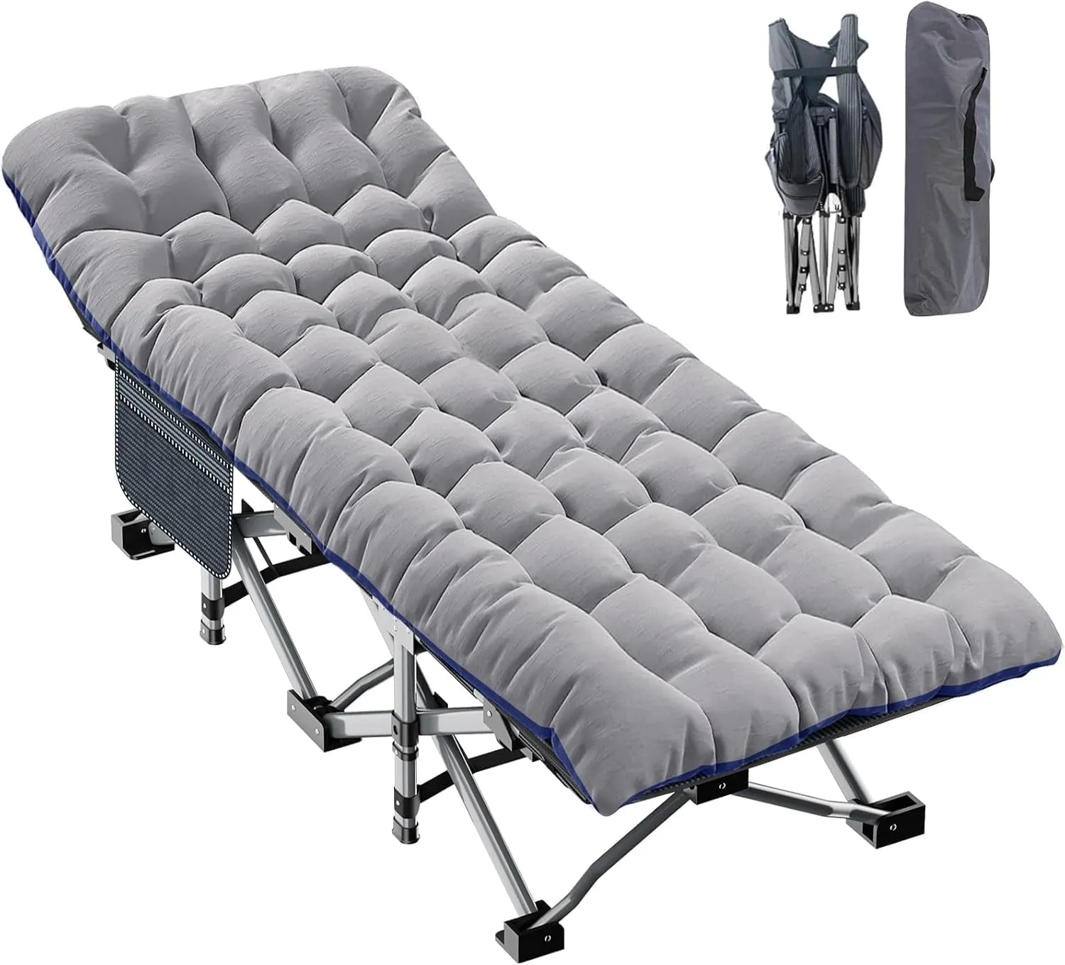 Folding Camping Cot Bed for Adults Sleeping 1200D Double Layer Oxford Portable Folding Outdoor Cots for Camping W/Soft Pad Carry Bag for Home Office Nap Beach Travel, 500LBS,Blue