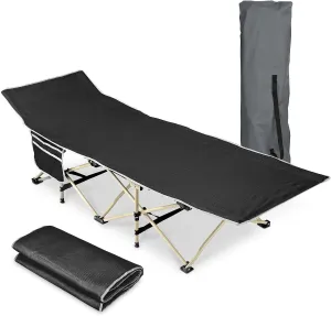 Folding Camping Cot, Portable Collapsible Cot Bed with Carry Bags, Detachable Sleeping Pad,Slanted Bed Head, Lounge Chair for Home Office Nap Beach Travel Hunting Fishing (Black)