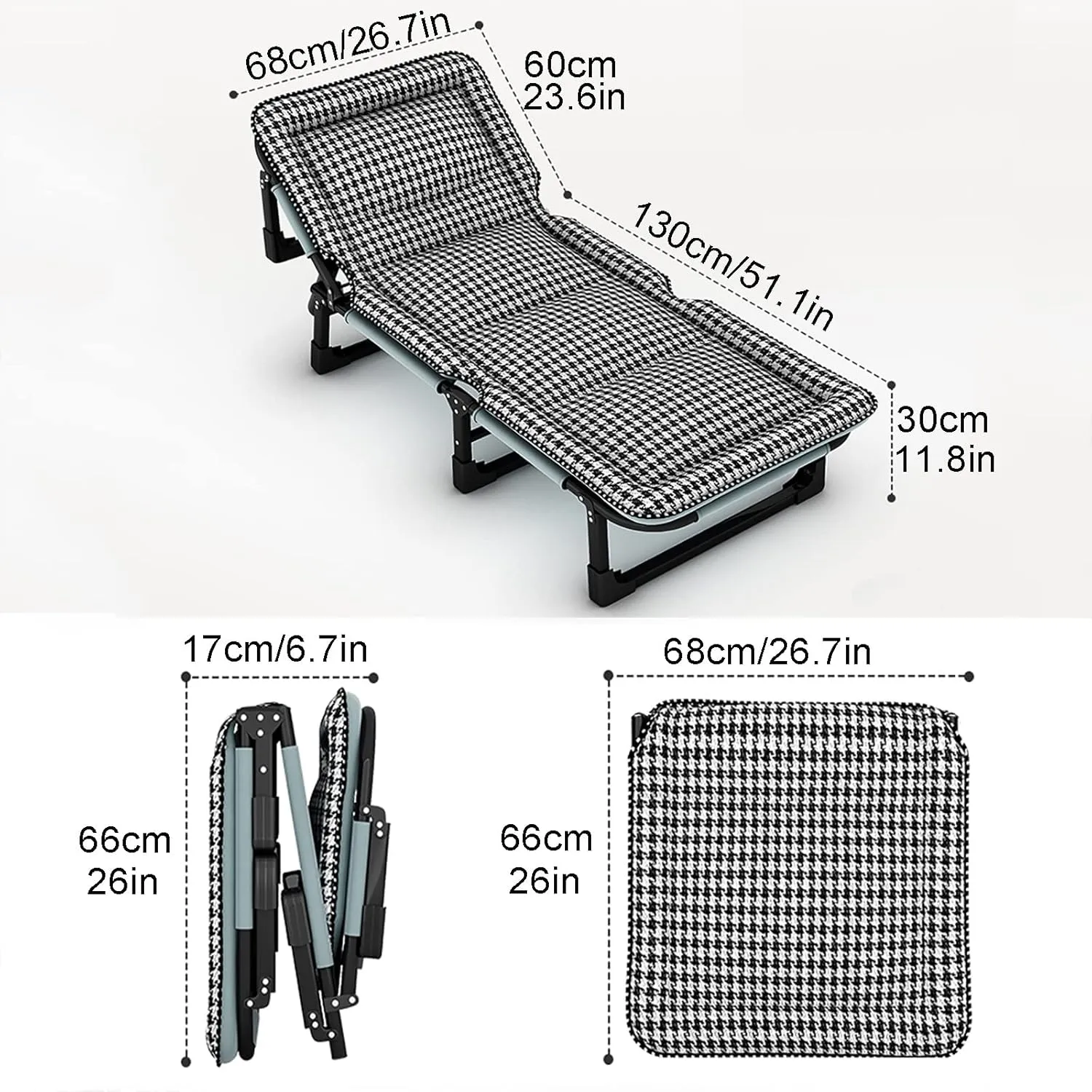 Folding Camping Cot, Portable Foldable Bed for Adults, Folding Bed with Blanket, Portable Folding Bed with 4 Gears Adjustable, Easily Bear 150KG, for Travel Outdoor Home Office(Gris)