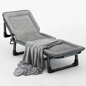 Folding Camping Cot, Portable Foldable Bed for Adults, Folding Bed with Blanket, Portable Folding Bed with 4 Gears Adjustable, Easily Bear 150KG, for Travel Outdoor Home Office(Gris)