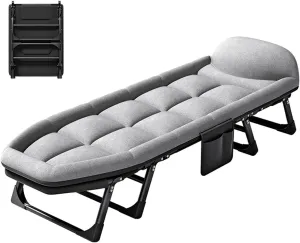 Folding Camping Cot with Mattress for Adults, 6-Position Adjustable Outdoor Chaise Lounge Chair, Heavy Duty Sleeping Bed for Sunbathing,Camping,Pool, Beach,Patio,Hospital,Office Nap