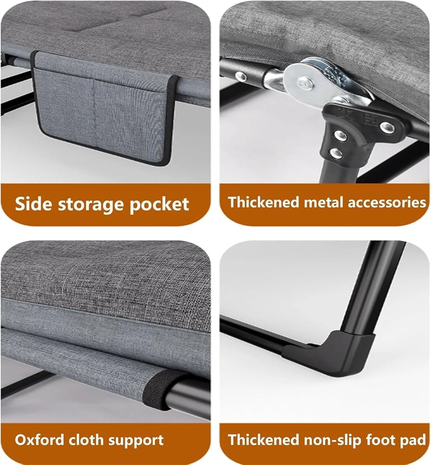 Folding Camping Cot,Camping Cot for Adults, 6-Position Adjustable Lounge Foldable Bed for Home Office Nap Beach Pool Patio Travel Steady Frame(170 * 55 * 25cm)
