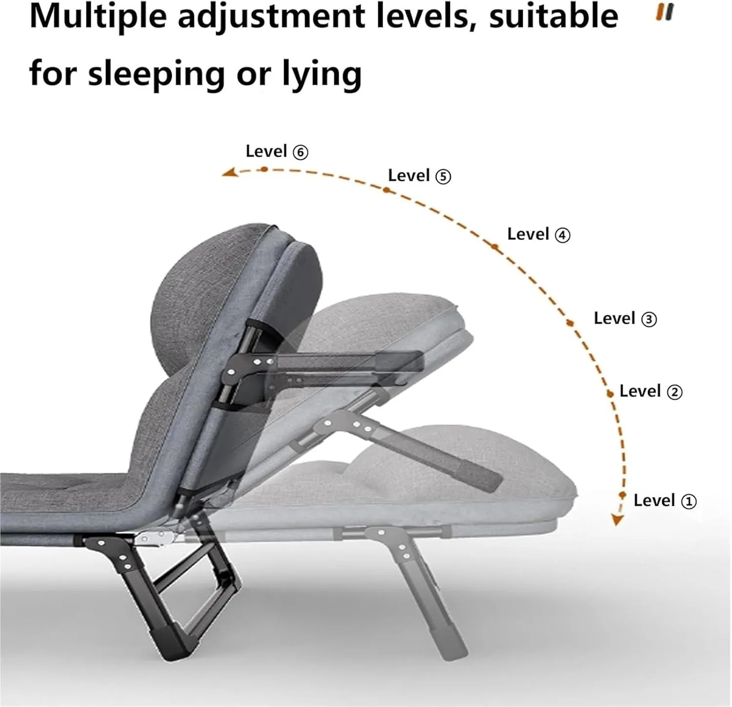 Folding Camping Cot,Camping Cot for Adults, 6-Position Adjustable Lounge Foldable Bed for Home Office Nap Beach Pool Patio Travel Steady Frame(170 * 55 * 25cm)