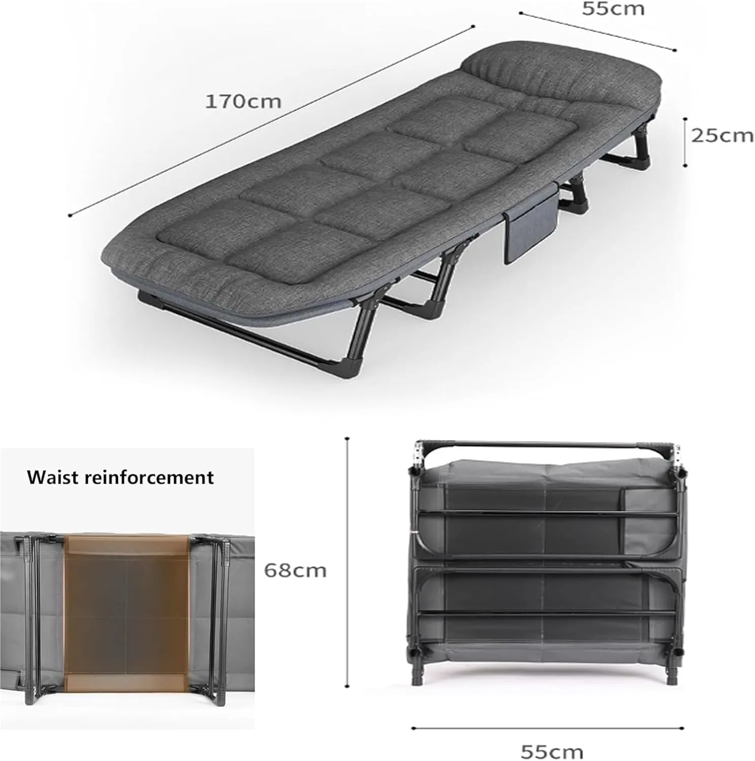 Folding Camping Cot,Camping Cot for Adults, 6-Position Adjustable Lounge Foldable Bed for Home Office Nap Beach Pool Patio Travel Steady Frame(170 * 55 * 25cm)