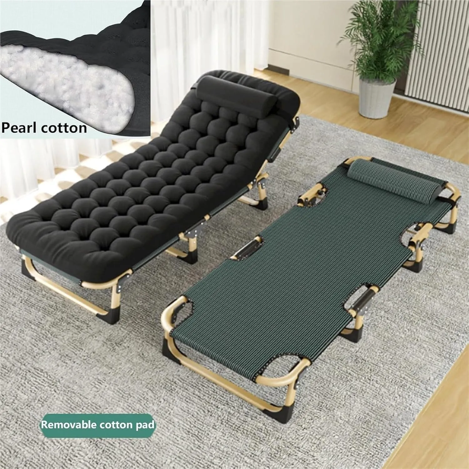 Folding Camping Cot,Camping Cot for Adults, Rollaway Bed with Pillow Sleeping Cots with 5 Adjustable Positions for Indoor Office Home Nap Outdoor Pool(Gray)