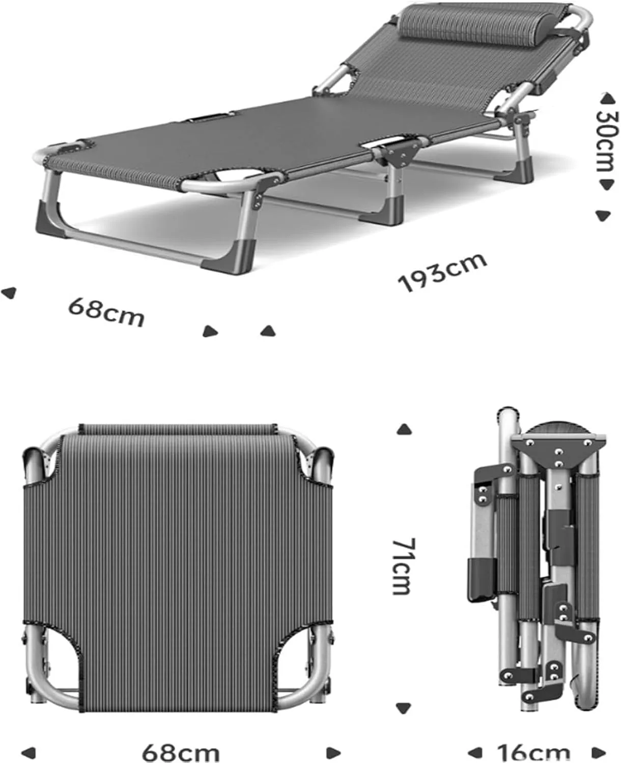 Folding Camping Cot,Camping Cot for Adults, Rollaway Bed with Pillow Sleeping Cots with 5 Adjustable Positions for Indoor Office Home Nap Outdoor Pool(Gray)