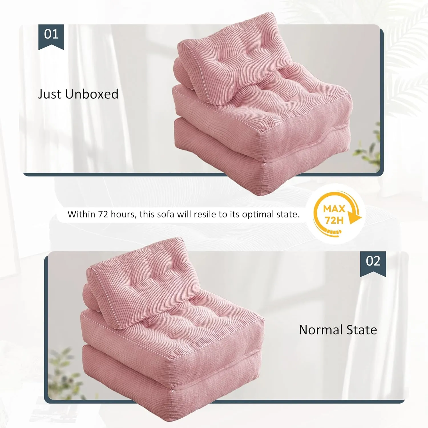 Folding Chair Bed, Futon Sofa Bed, Floor Couch for Adults Chair for Living Room, Lounge Sofa, Convertible Sofa Bed, Small Couches for Small Spaces, Pink
