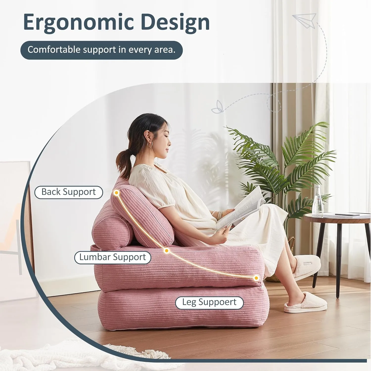 Folding Chair Bed, Futon Sofa Bed, Floor Couch for Adults Chair for Living Room, Lounge Sofa, Convertible Sofa Bed, Small Couches for Small Spaces, Pink