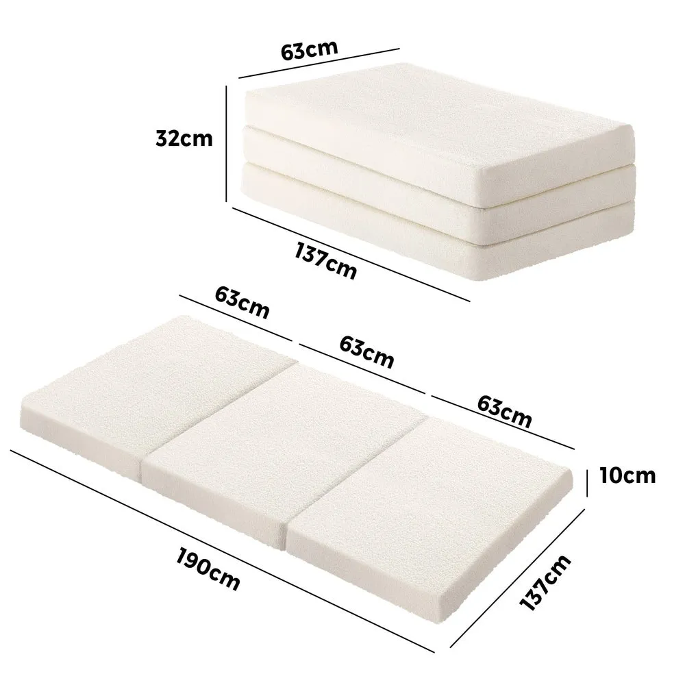 Folding Foam Mattress Sherpa Fleece Portable 3-fold Double
