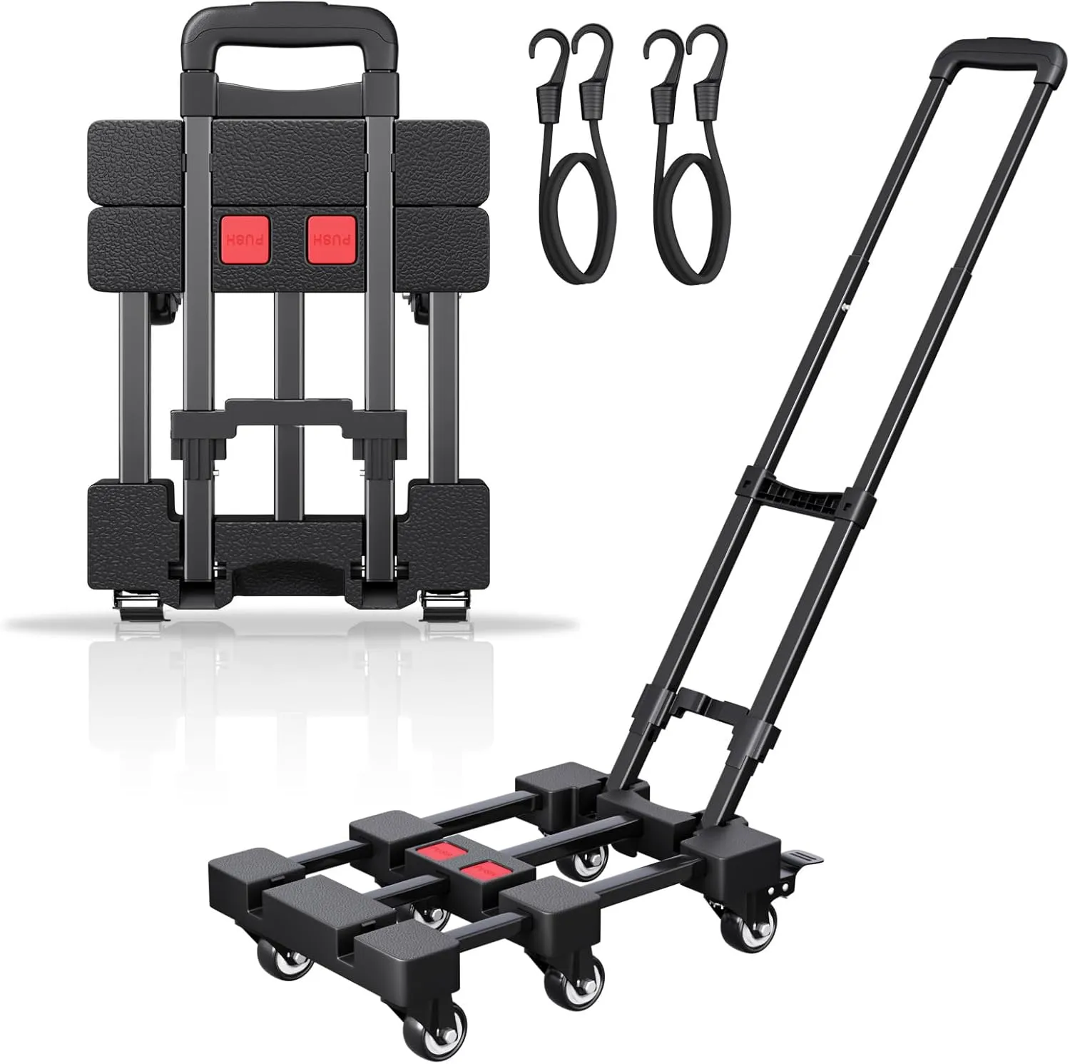 Folding Hand Truck, 500 LB Portable Dolly Cart Heavy Duty Luggage Cart with 6 Wheels & 2 Ropes for Travel, Moving, Shopping