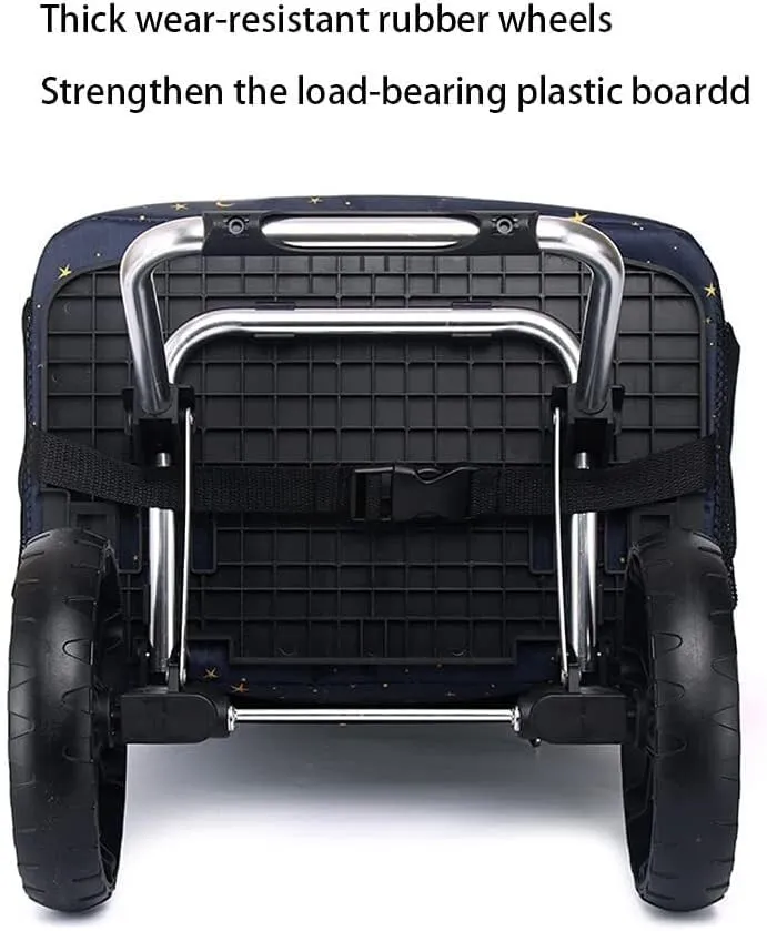 Folding Shopping Cart, Foldable Shopping Trolley On 2 Wheels Aluminum Alloy Detachable Bag Shopping Cart with Cooling Compartment Keep Cold Grocery Utility Carts(D)