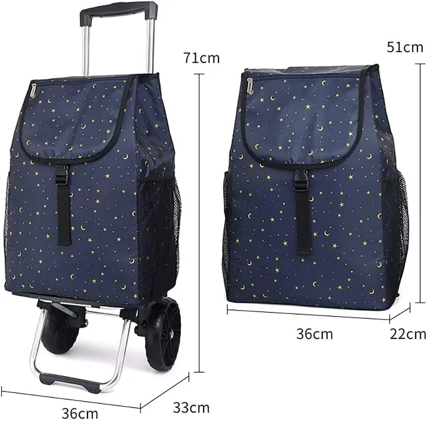 Folding Shopping Cart, Foldable Shopping Trolley On 2 Wheels Aluminum Alloy Detachable Bag Shopping Cart with Cooling Compartment Keep Cold Grocery Utility Carts(D)