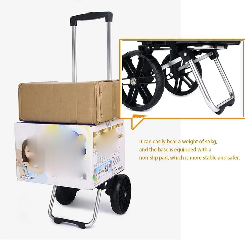 Folding Shopping Cart, Foldable Shopping Trolley On 2 Wheels Aluminum Alloy Detachable Bag Shopping Cart with Cooling Compartment Keep Cold Grocery Utility Carts(D)