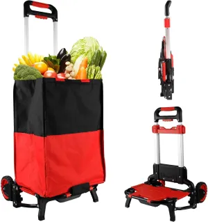 Folding Shopping Cart with Removable Waterproof Bag and Bungee Cord, Heavy Duty Push Cart with Mute Wheels, Portable Hand Truck for Shopping, Groceries, Travel and Office Use