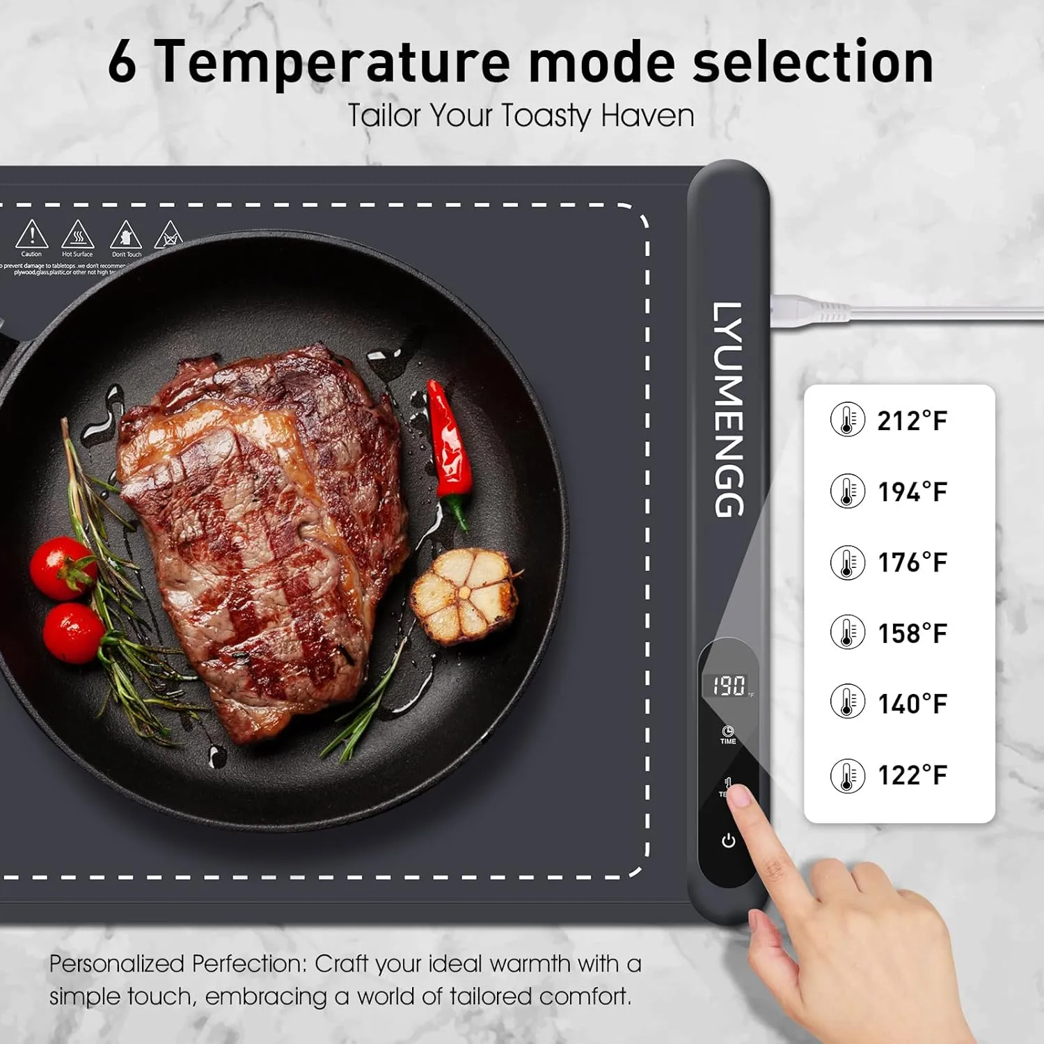 Food Warmer 6 Adjustable Warming Mat for Food 500W Graphene Fast Heat in 5s Food Warming Mat 6H Auto Off Portable Food Warmer BPA-Free Silicone Warming Trays For Buffets Party Warming Mat Grey