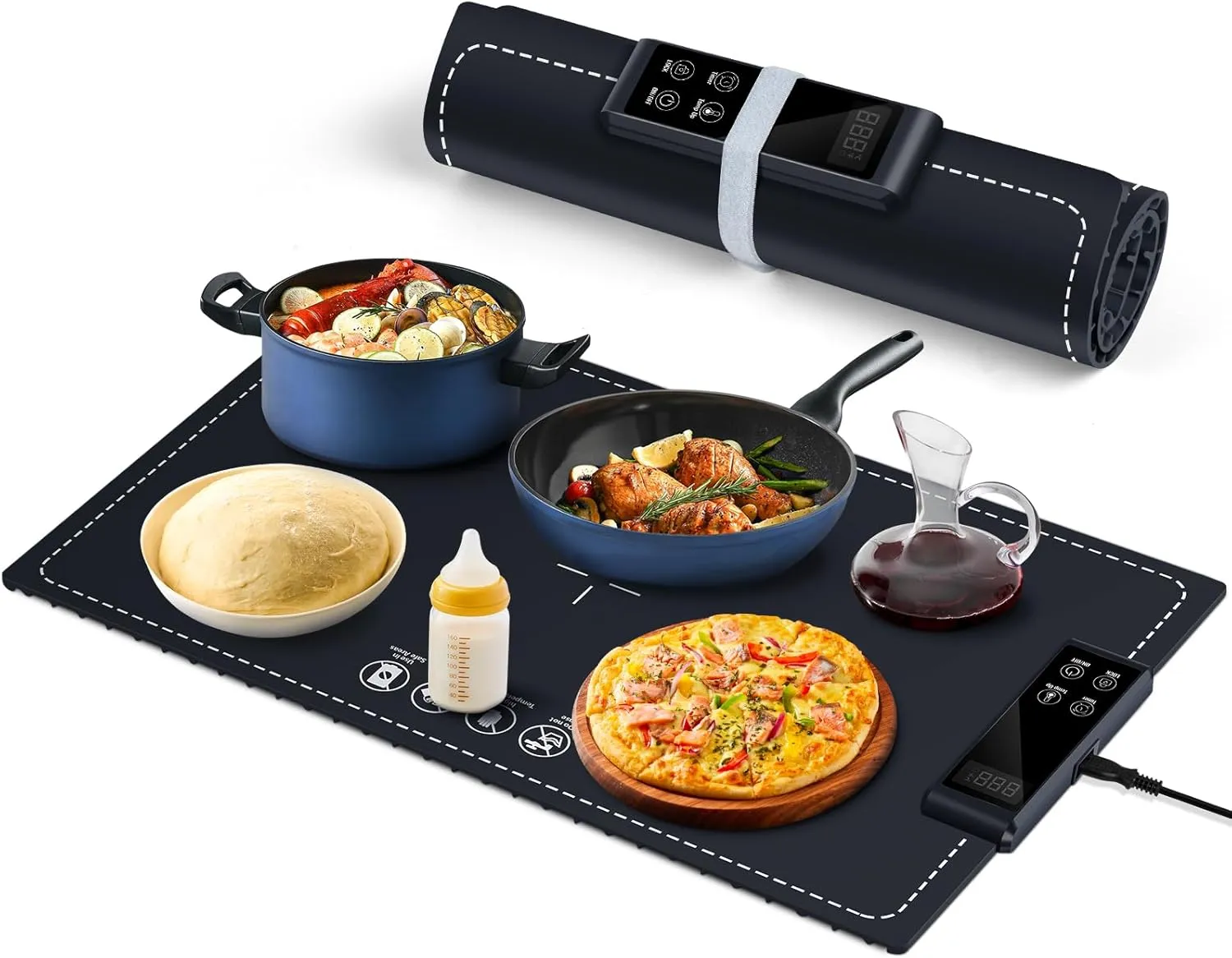 Food Warming Mat - Fast Heating,6Temperature Settings,Rollable,Portable,Silicone Electric Warming Tray,Auto Shut-Off-Versatile Food Warmer for Gatherings,Parties, Everyday Use 24x15-Dark Blue