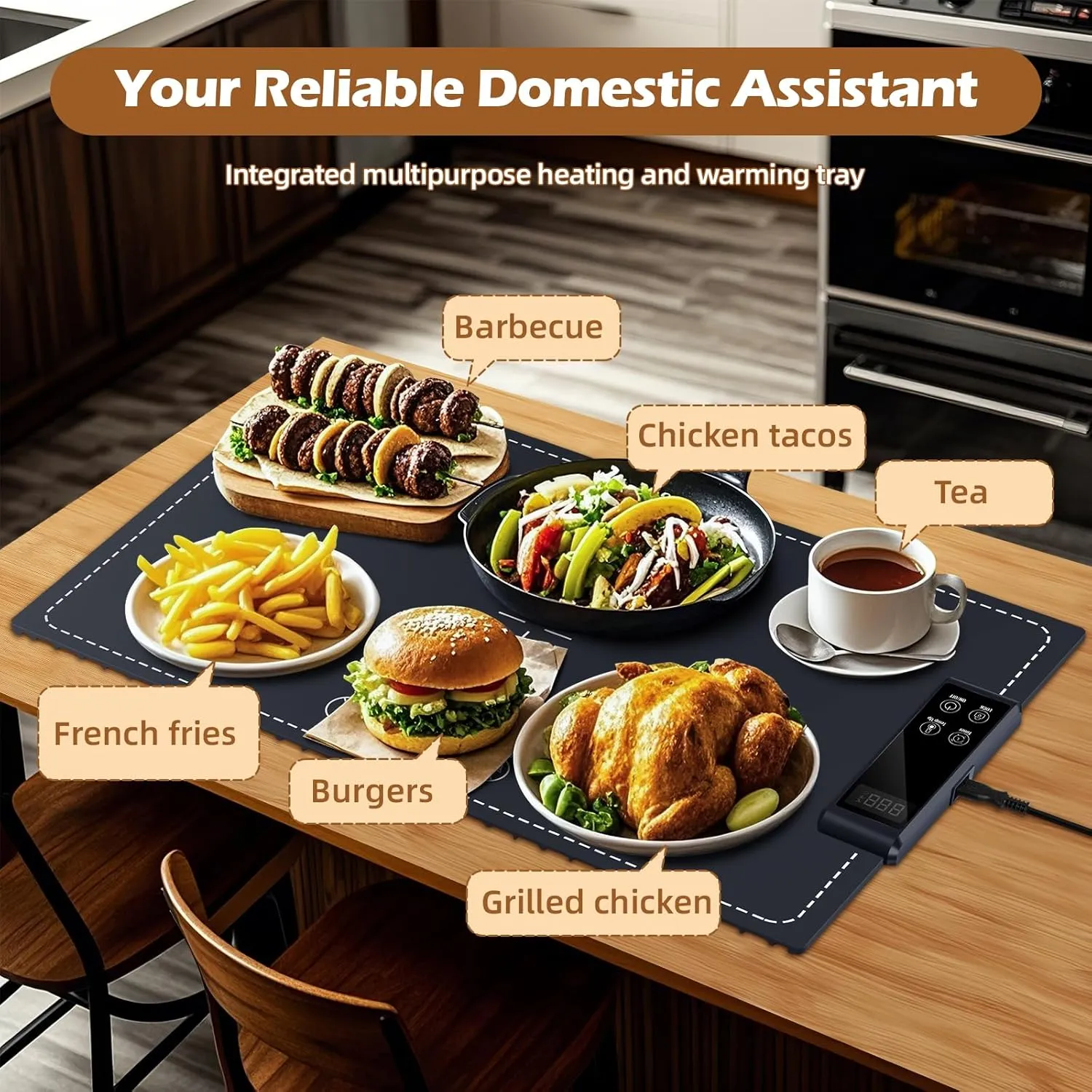 Food Warming Mat - Fast Heating,6Temperature Settings,Rollable,Portable,Silicone Electric Warming Tray,Auto Shut-Off-Versatile Food Warmer for Gatherings,Parties, Everyday Use 24x15-Dark Blue
