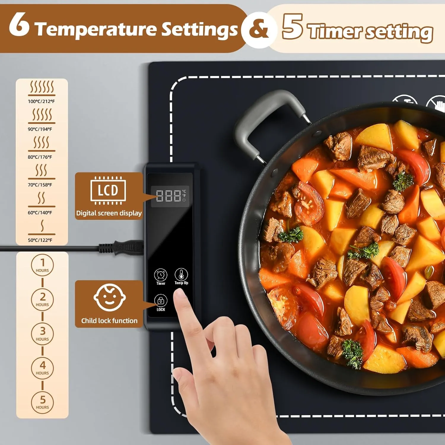Food Warming Mat - Fast Heating,6Temperature Settings,Rollable,Portable,Silicone Electric Warming Tray,Auto Shut-Off-Versatile Food Warmer for Gatherings,Parties, Everyday Use 24x15-Dark Blue