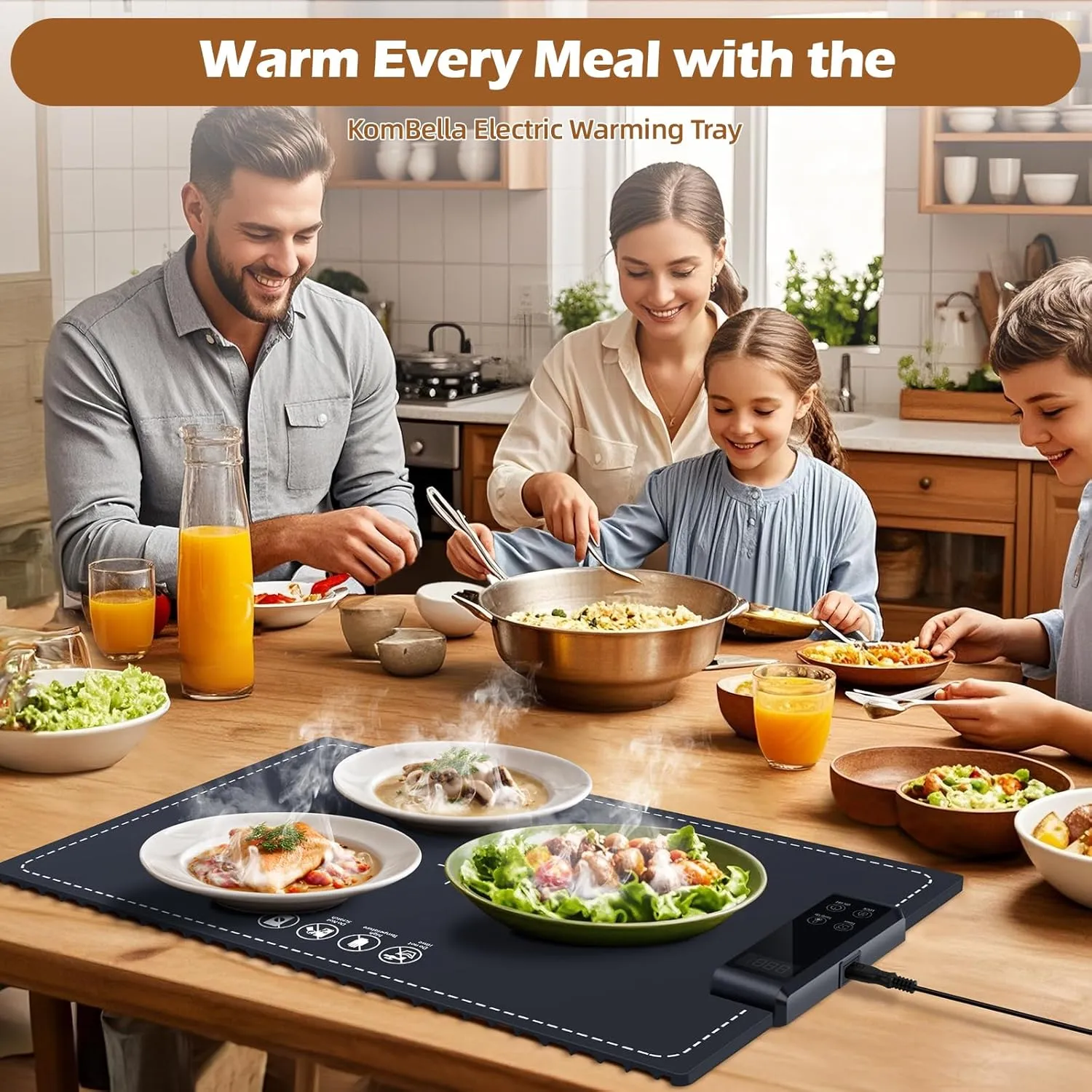 Food Warming Mat - Fast Heating,6Temperature Settings,Rollable,Portable,Silicone Electric Warming Tray,Auto Shut-Off-Versatile Food Warmer for Gatherings,Parties, Everyday Use 24x15-Dark Blue